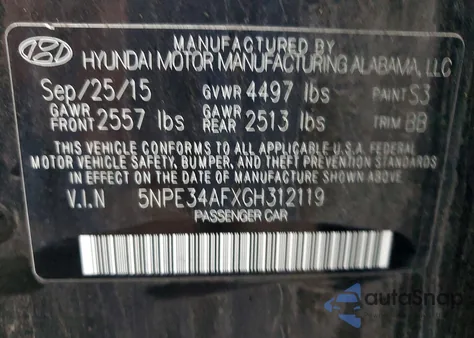 2016 Hyundai Sonata Sport from USA, damaged, VIN 5NPE34AFXGH312119